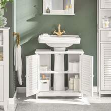 SoBuy FRG237--W, Under Sink Cabinet Bathroom Vanity Unit Bathroom Storage Cabinet With Double Shutter Doors, Suitable For Pedestal Sinks, White Home Bathroom Decor Bathroom Organizer Summer Bathroom Accessories - White - View 2