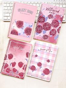 4 件/包 A5 螺旋记事本，60 张可爱卡通花朵系列横线笔记本，4 种款式，学校用品，返校 - A5 - 查看 19