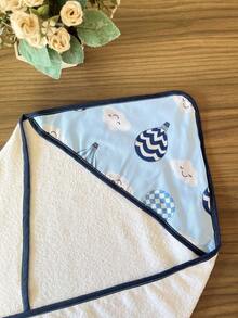 Hooded Polyester Baby Bath Towel Without Lining - Blue Balloon - View 2