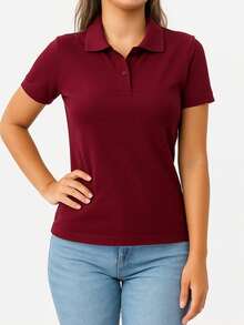 Baby Look Women's Premium Piquet Polo Collar - 酒紅色 - 查看 1