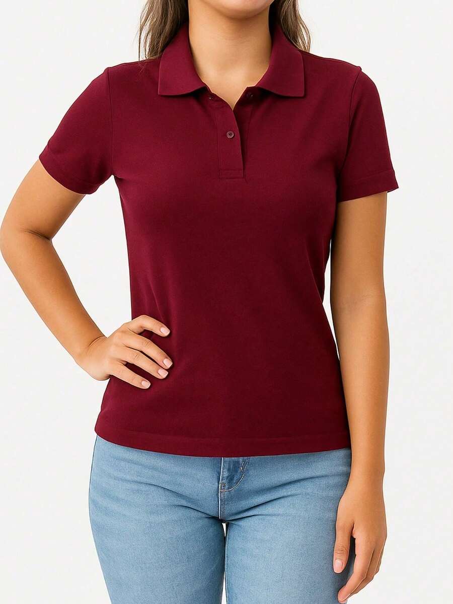Baby Look Women's Premium Piquet Polo Collar - 酒紅色 - 查看 1