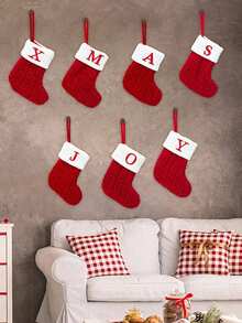 1Pc Knitted Letter Christmas Socks, Christmas Alphabet Knit Stockings, Mini Christmas Socks With Embroidered Letters, Merry Christmas Decorative Socks, Xmas Decor, Christmas Decorations For Home, Christmas Ornaments, Christmas Tree Decorations, Christmas Theme Dress Up Home Decor Christmas Decorations Room Decor Winter Christmas Decorations Home Christmas Gifts