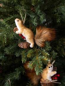 4pcs Christmas Tree Squirrel Hanging Ornaments, Realistic Squirrel Pendant Decor, Christmas Tree Decoration, DIY Fairy Garden Home Decor, Christmas Room Decoration, Holiday Centerpiece Party Decoration, New Year, Living Room, Bar, Cafe, Gift For Couples Christmas Gift - Multicolor - View 7
