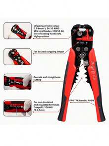 HALMAN 1 pieza Pelacables automático de electricista, multifuncional con rango de pelado de cables de 24-10AWG/0,2-6mm², para pelar, encintar, cortar cables rápidamente, adecuado para ingeniería eléctrica, instalación doméstica o mantenimiento de electrodomésticos, también llamado pelacables, cortador de cable - Rojo - Ver 10