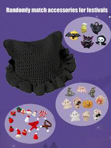 1 件手工钩针编织猫耳波浪帽，男女通用秋冬保暖 Y2K 街头嘻哈头饰，适合万圣节、圣诞节、DIY 秋季服装的可爱暗黑风格 - 彩色 - 查看 3