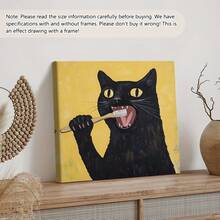 1幅迷人的黑猫墙画，无框乡村农舍黑猫梳理毛发墙画 - 独特的节日礼物，适合家居、咖啡馆、浴室装饰、海报、墙画、房间装饰、墙面装饰、装饰画。 - 彩色 - 查看 4