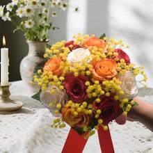 Wedding Bouquet Artificial Rose Bouquets Bridal Wedding Photo Booth Props Wedding Decorations - Red - View 1