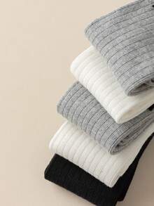 1 双/3 双儿童秋冬及膝袜，黑白灰色蝴蝶结装饰，校园风格女童蕾丝边长袜