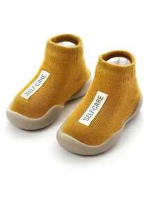 1 Pair Solid Color Anti-Slip Toddler Socks With Leather Sole, 0-4 Years Old