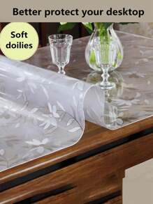 1mm厚PVC花紋半透明桌墊，簡約風格家具表面保護水晶墊，PVC材質適用於咖啡桌、床邊櫃、餐桌、電腦桌、辦公桌等各種家具面保護，軟玻璃桌布，日常生活必需品，全年使用 - 波斯菊花紋 - 查看 5