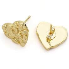14k Gold Plated Rough Textured Cookie Heart Shape Nugget Stud Earrings Men/Women Unisex - M(10mm) - Xem 3