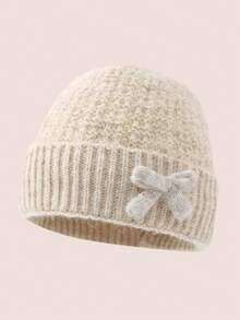 1pc Kids Knitted Hat With Bow, Thermal Lined Thick Warm Ear Ion Hat For Girls, Suitable For Autumn/Winter Outdoor & Daily Wear - Multicolor - View 13