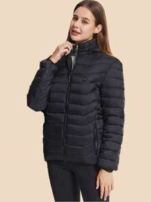 Unisex Warm Jacket, Casual Breathable Round Neck Constant Temperature Smart Electric Heated Outdoor Sports Coat, Warm