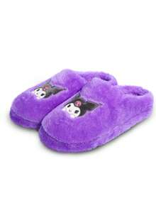 Sanrio Sanrio Kuromi Woman Closed Toe Lovely Warm Non-Slip Flat Plush Slippers Suitable For Winter Home|Sanrio Shoes