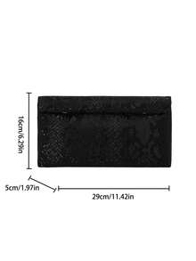 Túi xách thời trang màu trơn, chất liệu PU, dung tích lớn, nắp gập khóa nam châm, túi vuông nhỏ, họa tiết da cá sấu, túi đa năng dự tiệc, dạ hội, thích hợp cho phụ nữ đi du lịch và mua sắm. - màu đen - Xem 3