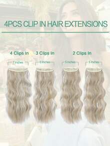 Extensiones de cabello de 20 pulgadas con clip, 4 piezas de extensiones de cabello ondulado, rubio arenoso con extensiones de cabello con reflejos blancos para mujeres