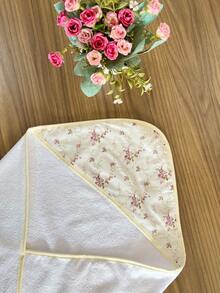 Hooded Polyester Baby Bath Towel Without Lining - Floral Rust - View 2