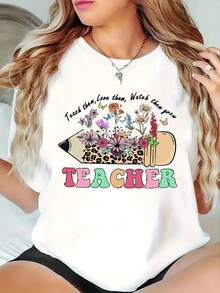 Women's Fun Graphic Round Neck T-Shirt, Casual Short Sleeve, Summer T-Shirt