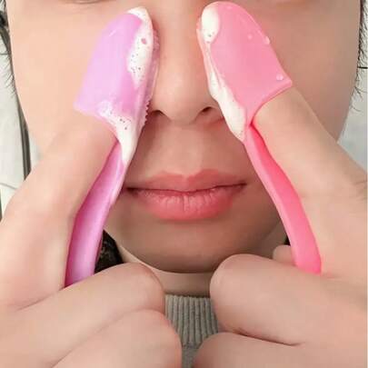 2 Silicone Nose And Lip Cleansing Brushes - Gentle Deep Cleansing, Facial Brush, Pore Cleansing, Makeup Removal And Stain Removal - Lightly Salted Beige Soft Grip Handle, Suitable For Sensitive Skin, Perioral And Nasal And Lip Areas - Easy To Clean And Hygienic Storage, Ergonomic Design, Flexible Bristles