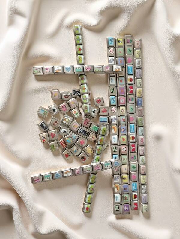 100 Pieces DIY Stainless Steel Bracelet 5/108/18/30/36 Pieces Random Italian Style Bracelet Sets, Multiple Pendants Piercing Tools, 9 Mm Modular Pendant Bracelet Link Handcrafted DIY Jewelry