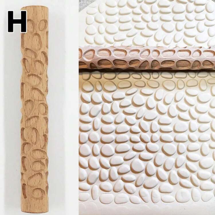 Rodillo con textura de madera, arte de cerámica, varilla en relieve, patrón de flores, rollo de barro, alivio, herramienta artesanal de arcilla - H - Añade 13