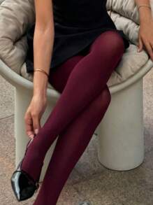 1pc Women's Red Sheer Sexy Pantyhose, Slimming Tights For Dating, Party, Autumn/Spring