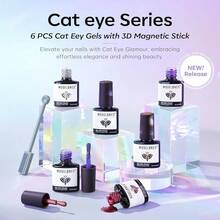 Cat Eye Gel Nail Polish Set, 6 Colors 9D Glassy Cat Eye Glitter Gel Polish Black Red Purple Blue Silver Brown Nail Polish All Seasons With Magnet Soak Off Led DIY Salon Gift-842643 - A2-月夜貓眼 - 查看 7