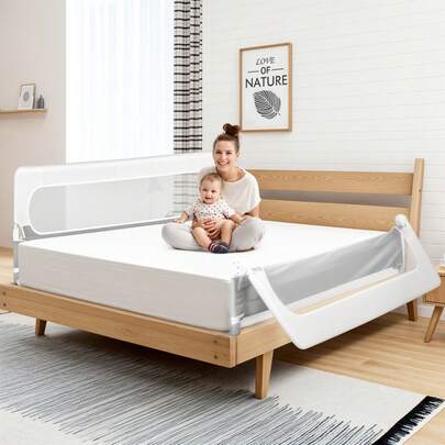  Advwin 200cm Foldable Baby Bed Rail Adjustable Kids Cot Safety Fence Toddler Protect Guard Grey