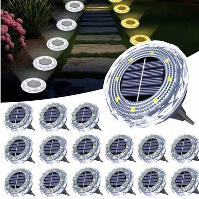 4/8/12 pièces Lumières solaires mini encastrées, Lumières solaires extérieures, Lumières solaires de jardin, Lumières solaires de pelouse, Éclairage solaire, Abat-jour en plastique en forme de diamant, Unique et élégant, 8 LED Lumières solaires de paysage, Idéal pour les cours, les jardins, les villas, les patios, les allées, la décoration des trottoirs (Lumière blanche/Lumière chaude en option), Lumières solaires Décoration de Noël extérieure, Lumières de Noël, Guirlandes lumineuses