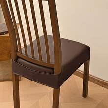 Fundas elásticas para asientos de sillas de comedor, suaves, impermeables, sólidas, para decoración del hogar - caqui oscuro - Ver 3