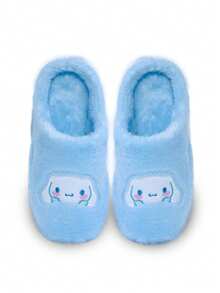 Sanrio 三丽鸥肉桂狗女童可爱保暖防滑平底毛绒拖鞋，适合冬季室内穿着，三丽鸥鞋，毛绒拖鞋，蓬松拖鞋