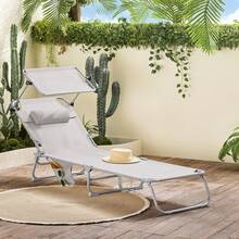 SoBuy Sun Lounger With Sun Canopy And Pillow, Foldable Garden Lounger, Relaxation Chair For Gardens, Courtyards, Beaches, Balconies, Black, Load Capacity Up To 110 Kg, W X H X D Approx. 191 X 19 X 56 Cm OGS48-SCH - 米色 - 查看 3