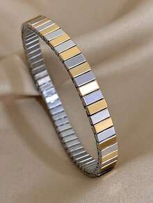 1条弹力手链，不锈钢材质，优雅简约风格，适合女性和青少年佩戴，可用于生日、派对、日常佩戴等场合。 - 銀色 - 查看 7