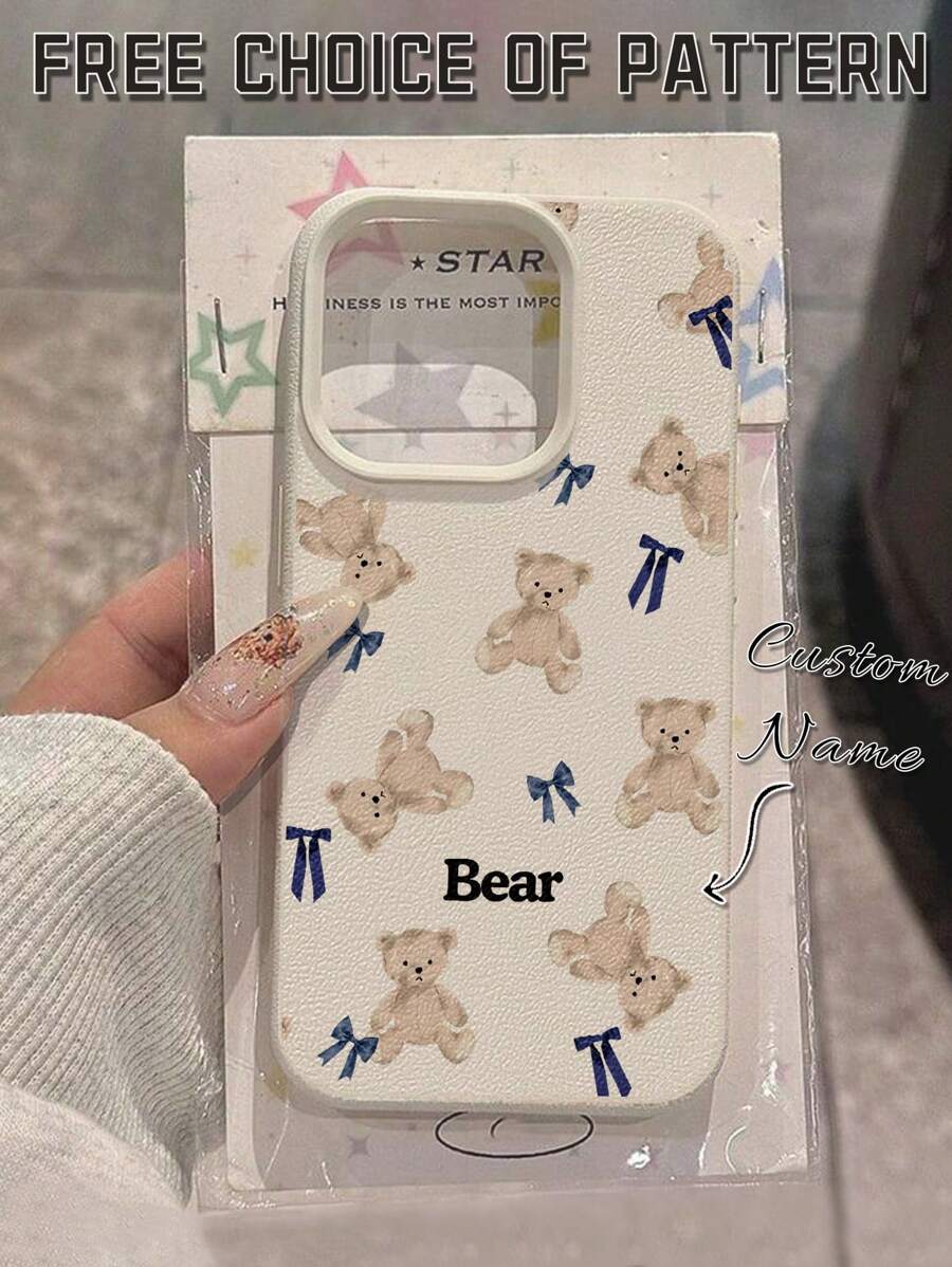 1pc Customized Phone Case With Personalized Text, Cute & Fashionable Bow & Teddy Bear Design, Compatible With Samsung Galaxy S23 Ultra/S24 Ultra/A54, Redmi Note 13 Pro Plus/Redmi 9A/10C, 17 Pro Max/6 Pro Max/15 Pro/14 Plus/13 Pro/12 Pro Max/11/Xs Max, Anti-Fall, Anti-Fingerprint, Durable, Elegant, High-Quality, Best Gift For Friends, Parents, Boyfriend, Girlfriend