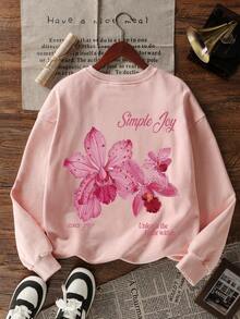 Sudadera casual de mujer con estampado floral y cuello redondo, de moda y versátil, adecuada para otoño/invierno
