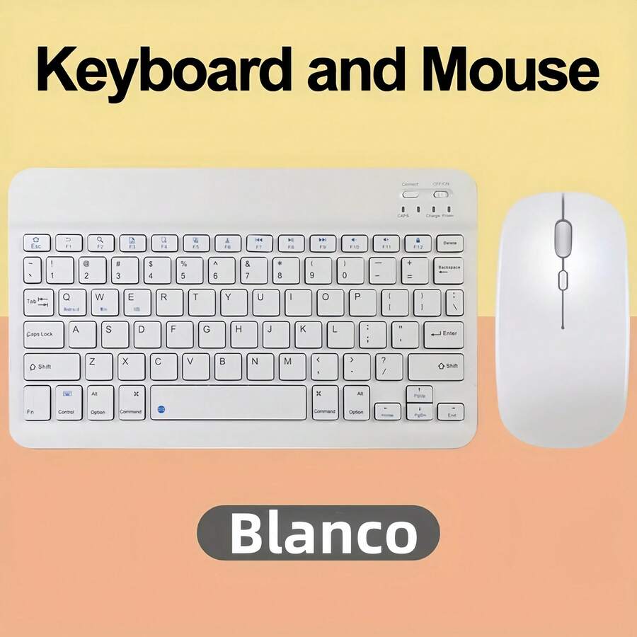 Teclado y Ratón Inalámbricos Recargables Delgados de 7.62 inch en Inglés para iPad Air Pro, Tableta con Android y Windows - Blanco - Ver 1