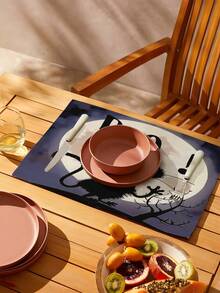 1 buc/4 buc/6 buc/48 buc Covorașe cu model de pisici de Halloween, Covorașe sezoniere de Halloween, Material asemănător inului în stil modern, Decor de casă de Halloween, Articole pentru petreceri de interior și exterior, Decorațiune cu tematică de Halloween, Decor de cameră. Potrivit pentru decorarea casei și a bucătăriei și decorarea petrecerii de Halloween.