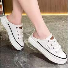 Little White Shoes Women's New Spring And Autumn Flat Student Semi-Slip-On Shoes Slip-On Korean Versatile Shoes Summer Breathable Casual Shoes Fashion Women's Sneakers Shoes That Can Be Worn In All Seasons - 白色 - 查看 1