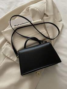 1 件女士高品质手提包，翻盖大容量方形包，适合购物、约会、所有季节，简约时尚单肩包，配有可拆卸可调节肩带，女士时尚包 - 黑色 - 查看 11