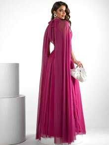 Bridesmaid Dress Graduation Parties Elegant Women Adult Ladies For Events Day Afternoon And Night Without Shine Long Cape - 玫瑰紅 - 查看 3