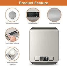 CROWNFUL Food Scale, Digital 11lb Kitchen Scale With Batteries, 5 Units With Tare Function, Weight Grams And Ounces For Cooking And Baking - Silver - View 5