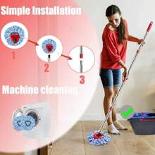 Spin Mop Head, Base, Handle Replacement For  Microfiber Spin Mops, 2 Microfiber Mop Refills, 1 Triangle Head Cover And 30-58in Handle Set Combo (White(1 Tank System)) - 藍色(雙罐系統) - 查看 3