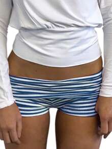 Women's Striped Polka Dot Mini Shorts Low Waist Slim Fit Bottom Casual Shorts - Màu xanh lam - Xem 3