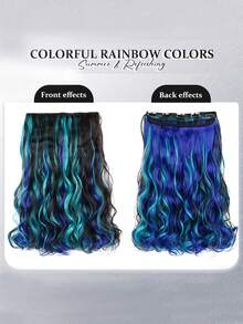 Peluca sintética ondulada de 18 pulgadas, extensiones de cabello con 5 piezas de clip, hechas de fibra sintética, resistente al calor, disponible en negro/rojo, adecuado para uso diario y vacaciones - Multicolor - Ver 7