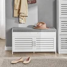 SoBuy FSR102-W, Shoe Rack Shoe Bench Shoe Cabinet With Folding Padded Seat And 2 Doors, W90 X D33 X H50cm - White - View 3