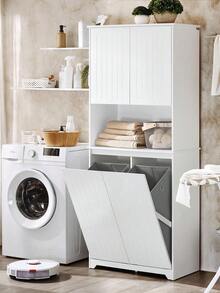 SoBuy Bathroom Tall Cabinet Cupboard Bathroom Storage Cabinet With 2 Laundry Baskets White W70 X D37 X H170cm BZR150-W Home Bathroom Decor Bathroom Organizer Summer Bathroom Accessories - trắng - Xem 1