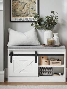 SoBuy Hallway Shoe Bench Shoe Rack Shoe Cabinet With A Sliding Door And Seat Cushion White W80 X D30 X H49cm FSR153-W - White - View 1