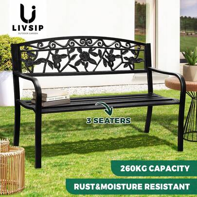 SUN YEE Garden Bench Seat Outdoor Furniture Patio Park Backyard Chair Black