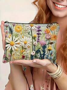 复古花卉化妆包 - 时尚拉链化妆品收纳包，轻便多功能洗漱包，便携式收纳包，送给妈妈、姐妹、女孩的完美礼物 - 彩色 - 查看 1