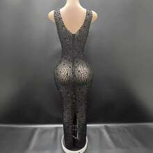 Trade Black Perspective Mesh Sleeveless Long Dress - For Singer, Hosting Party Events Robe De Soiree Elegante Pour Femme Vestito - Hồng - Xem 5
